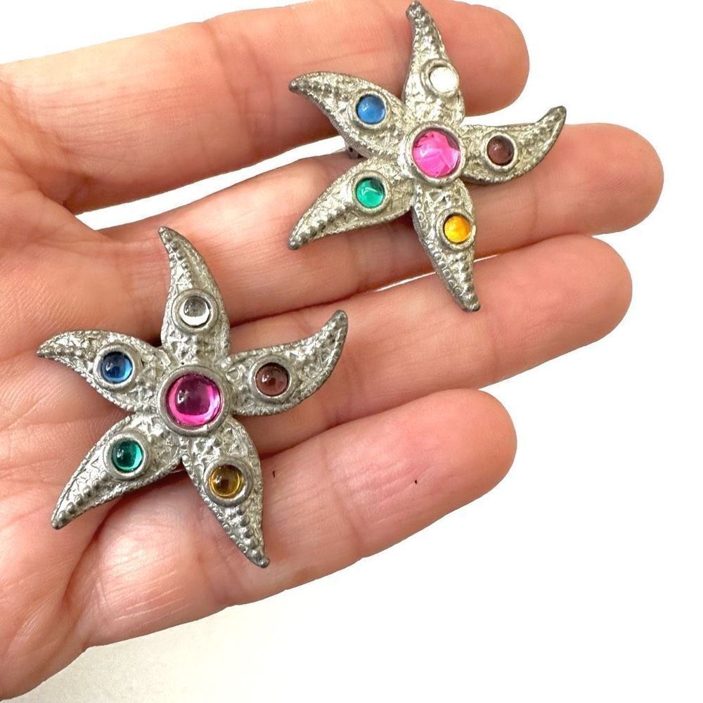 JJ Jonette jewelry silver tone starfish clip on earrings